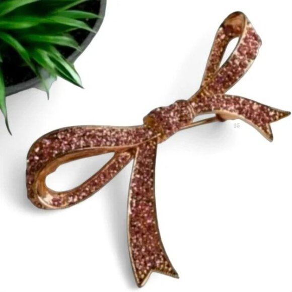 Kenneth Jay Lane Jewelry - Vintage Kenneth Jay Lane Rose Gold Pavé Rhinestone Bow Brooch – NOS, Boxed